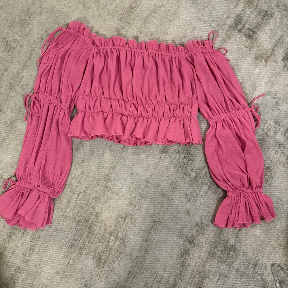 TULAROSA Pink Off-Shoulder Ruffle Top